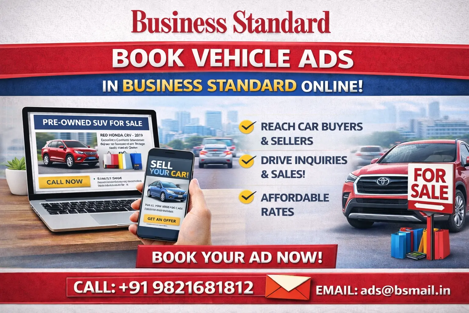 Book Vehicles Ads in Business Standard Newspaper Online